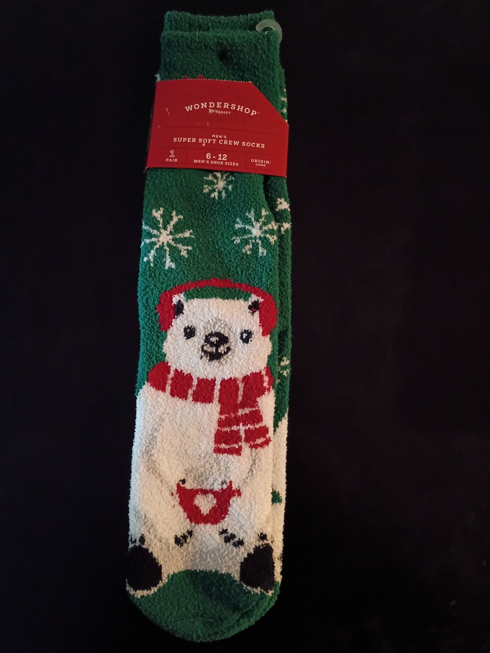 Wondershop Men’s Super Soft Holiday Polar Bear Crew Socks - Size 6–12